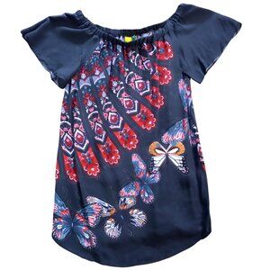 Anthropologie Farm Rio Butterfly Off Shoulder Mini Dress Black Size M